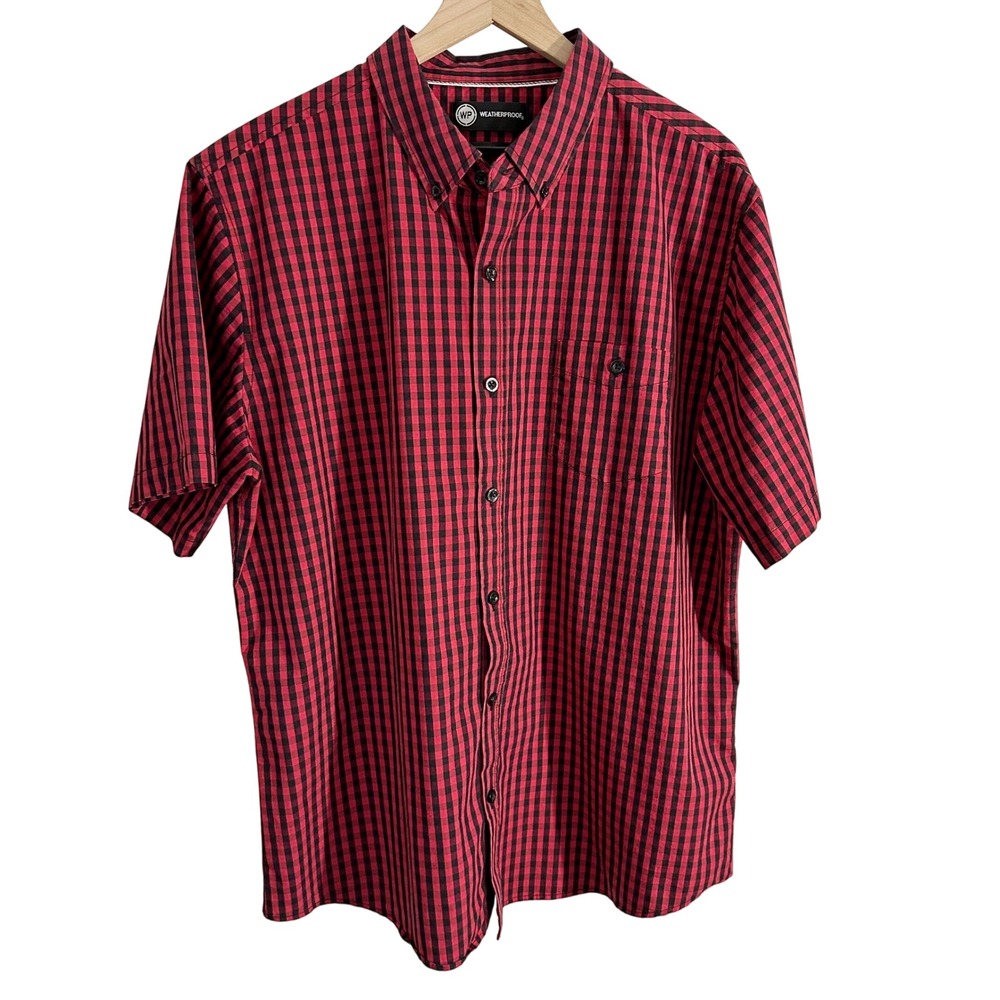 Weatherproof Comfort Stretch‎ Plaid Casual Button Down Shirt Red Extra Large